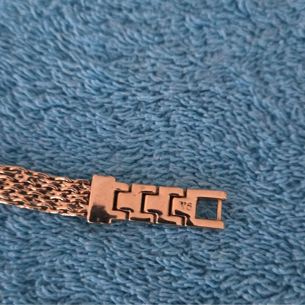 Gold Tone Mesh Chain Bracelet with Clear X Pavé Accent, Fold Over Closure